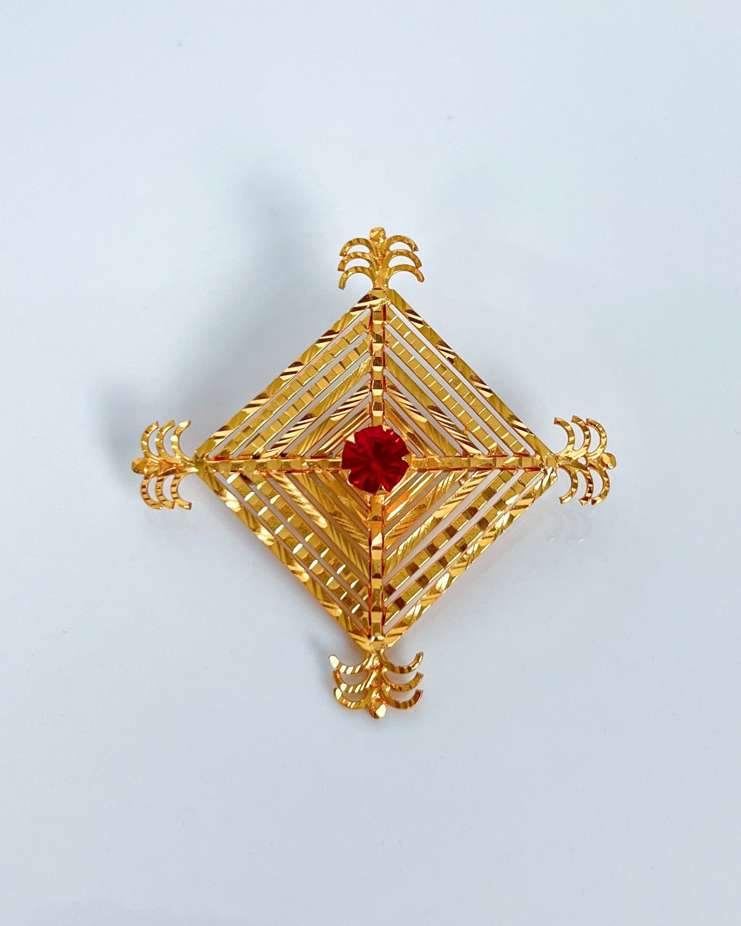Silam Sakhma Handcrafted Gold Plated Brooch – Red Stone