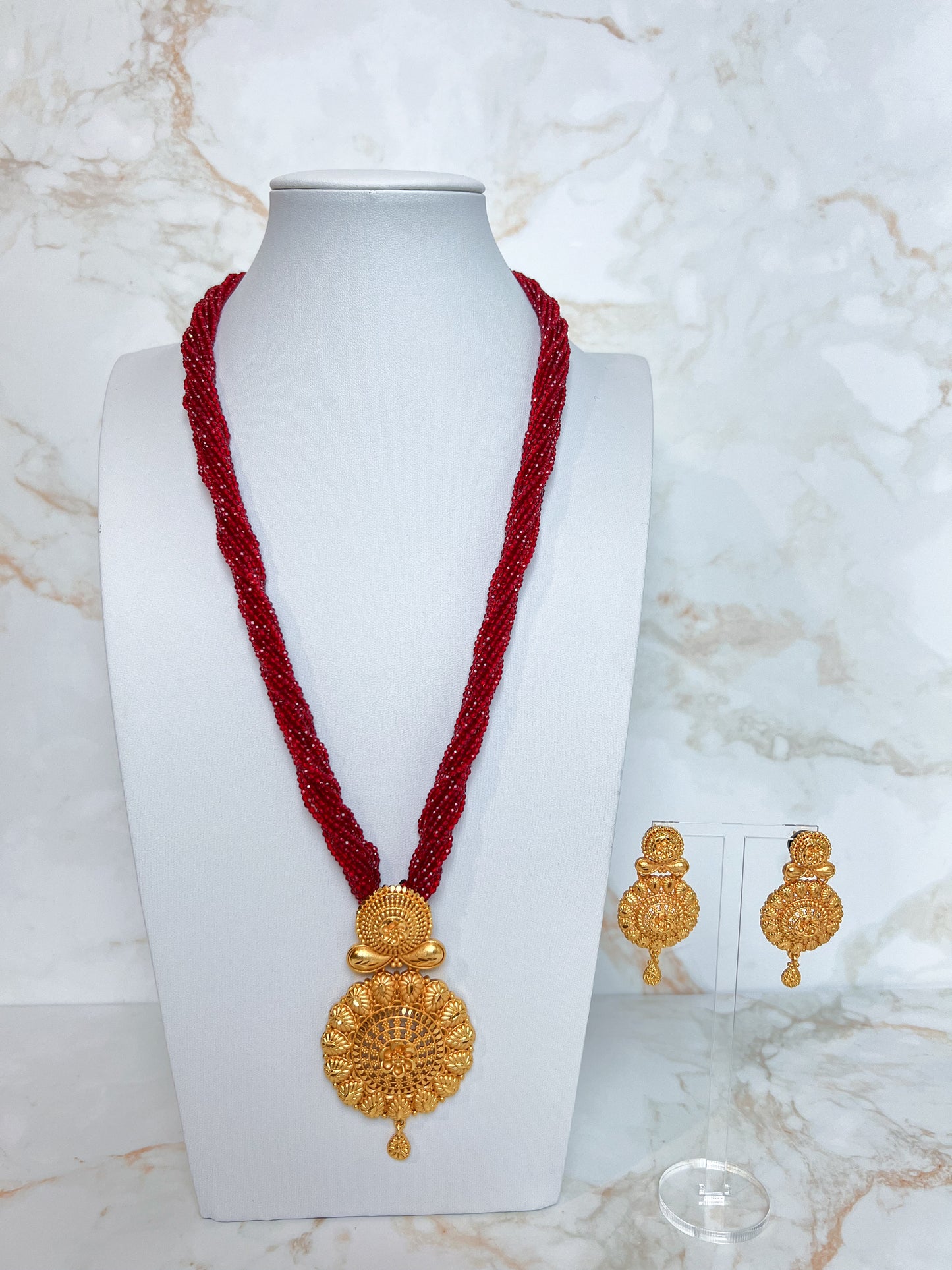 Mangalsutra with Earrings Red Hydropote Necklace