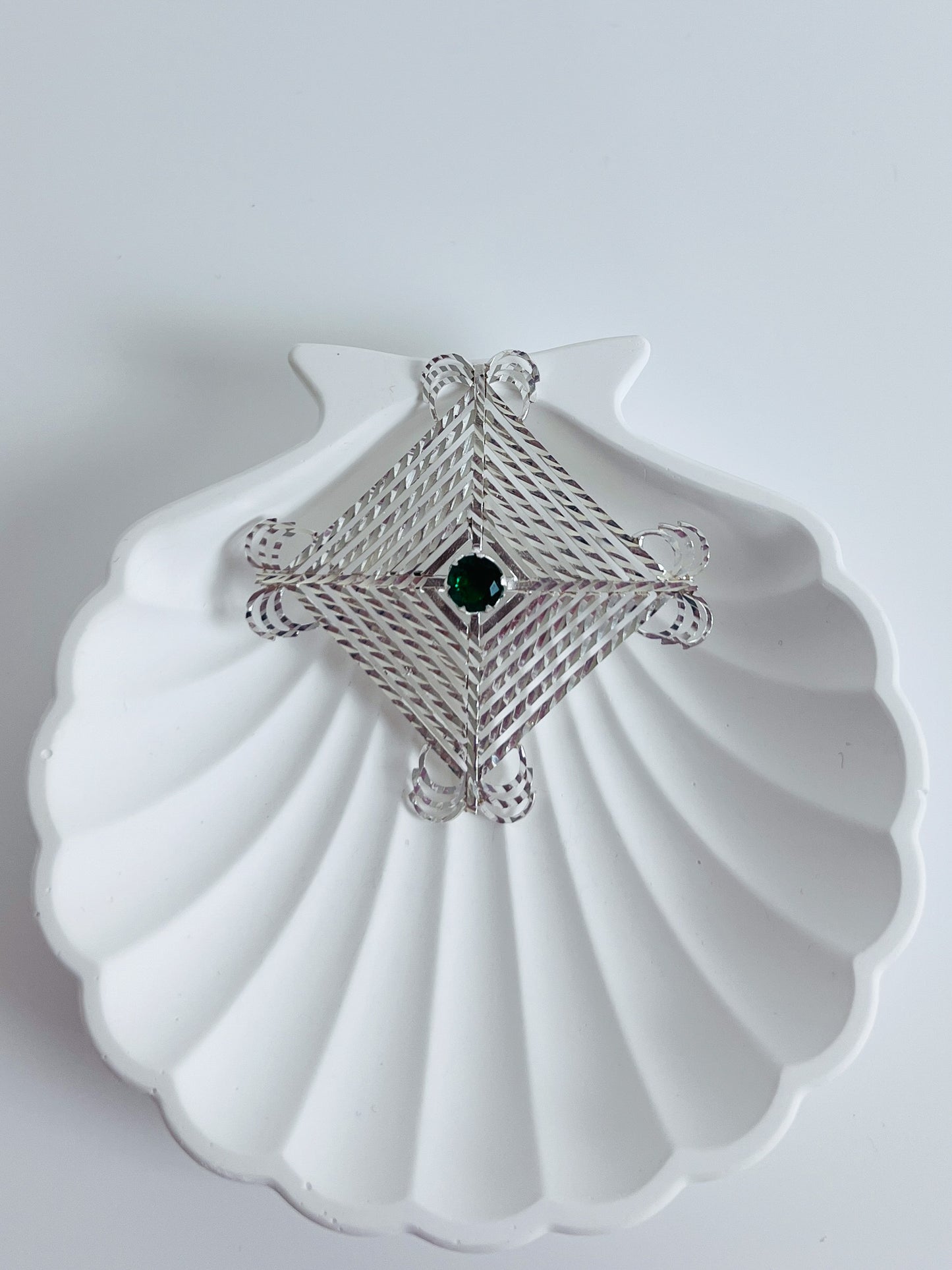 Silam Sakhma Handcrafted Pure Silver Brooch – Green Stone