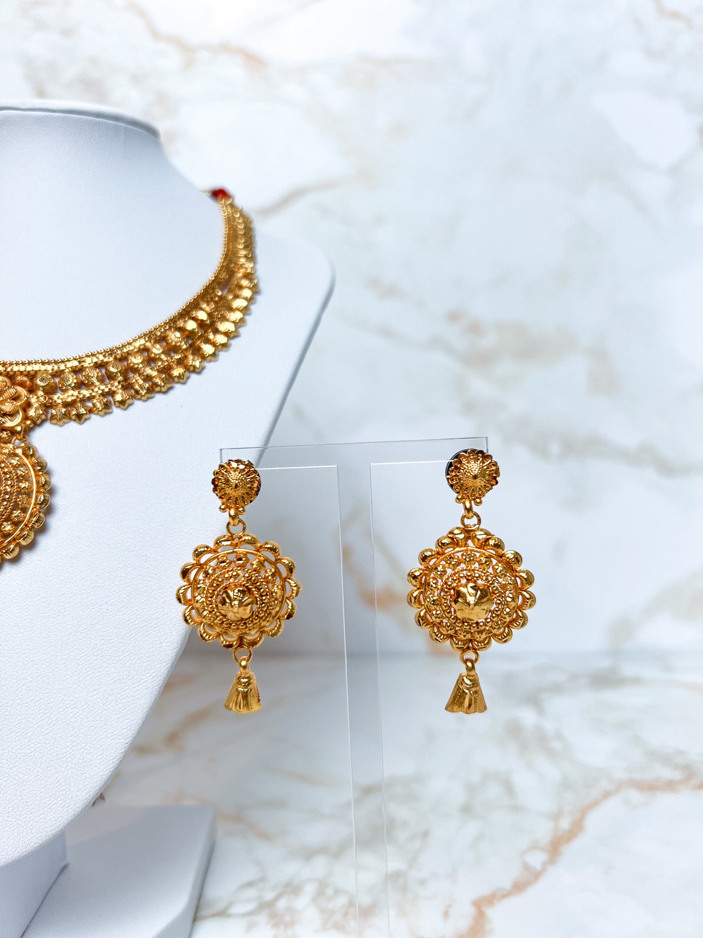 Mini Haar Necklace Set With Earrings Gold Plated