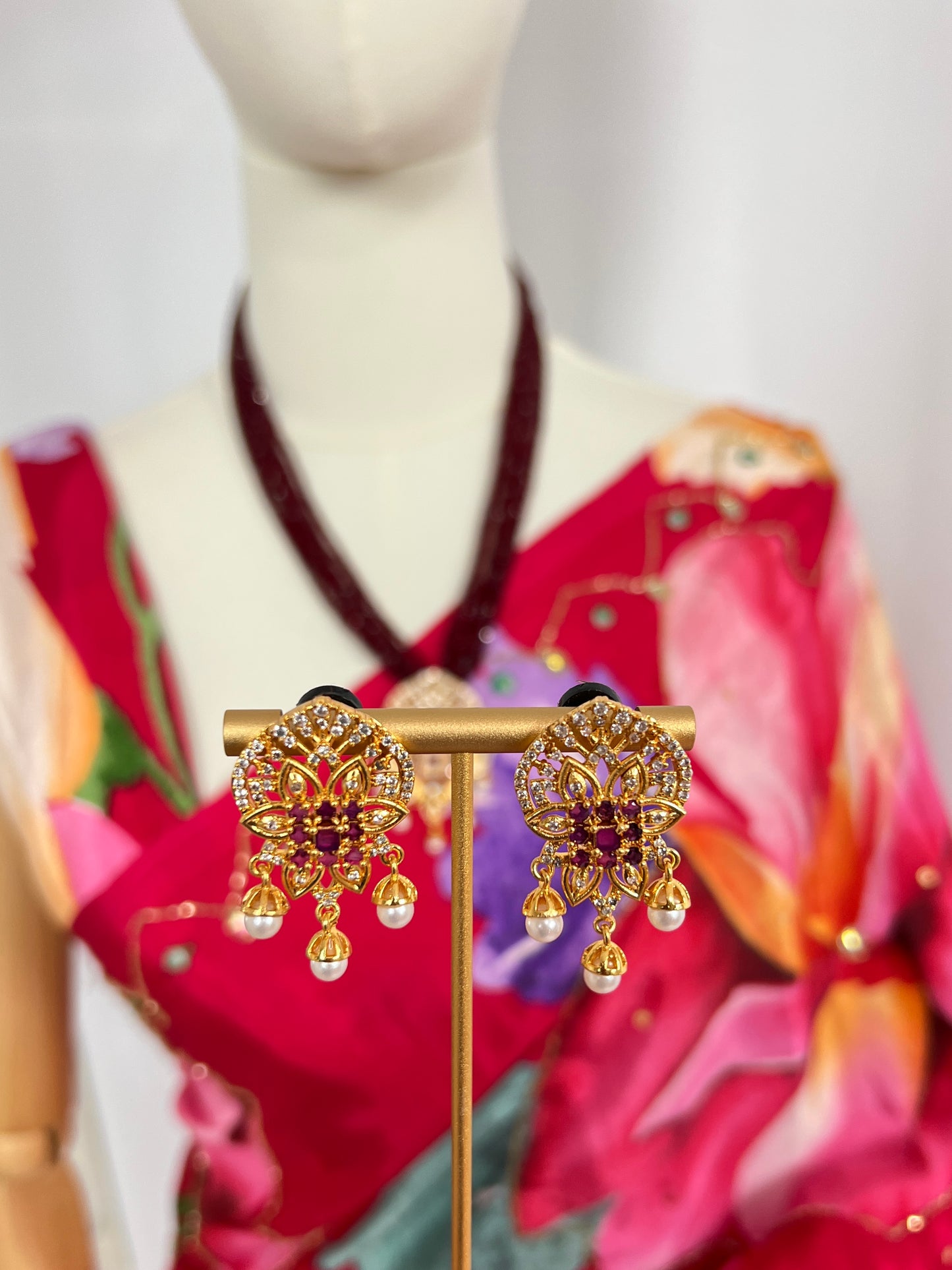 Red Hydropote Necklace Set with Earrings – Traditional Nepali Pote Mala Design
