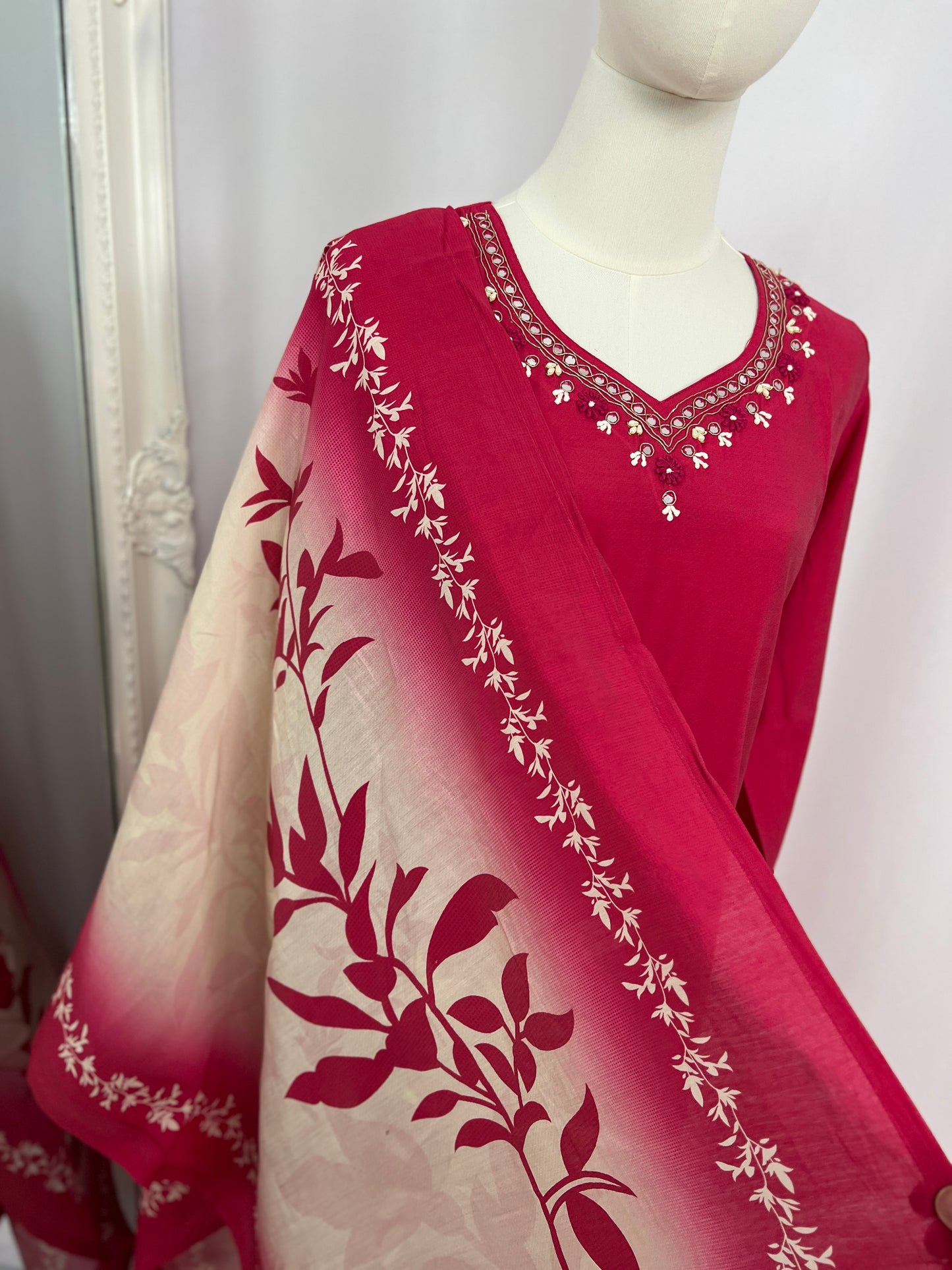 Floral Kurtha, Trousers & Shawl