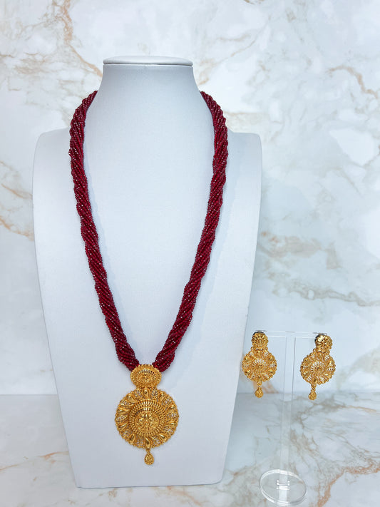 Mangalsutra with Earrings Red Hydropote Necklace
