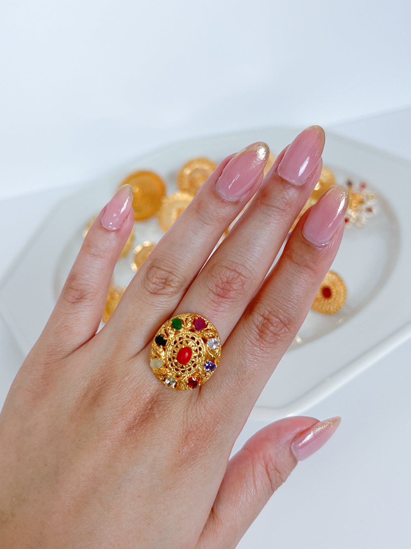Navaratna Ring Adjustable Gold Plated