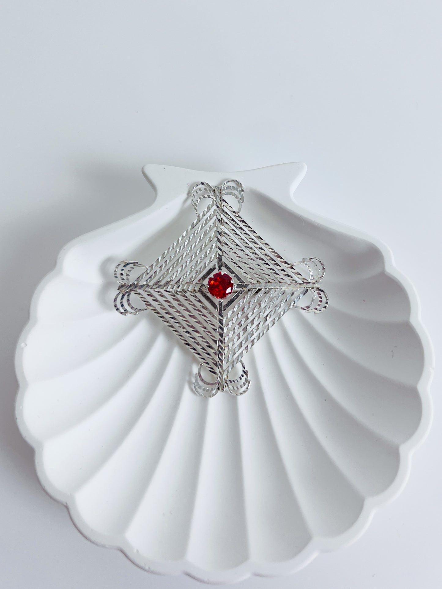 Silam Sakhma Handcrafted Pure Silver Brooch – Red Stone