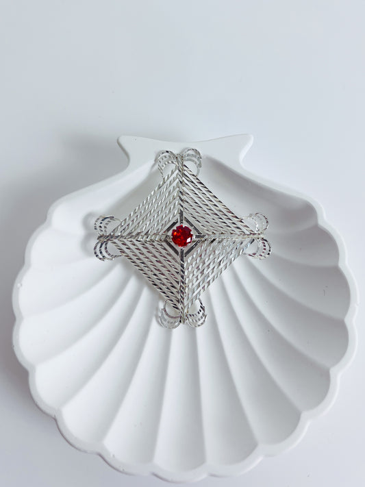 Silam Sakhma Handcrafted Pure Silver Brooch – Red Stone
