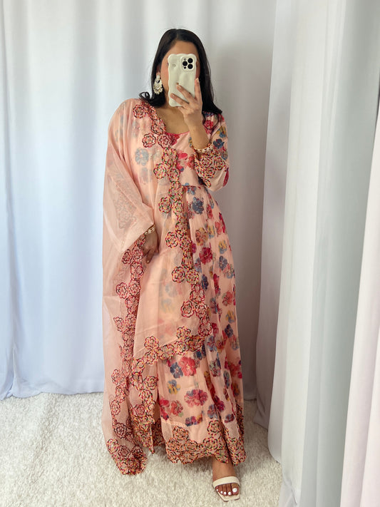 Embroidered Kurtha Set with Trouser & Shawl