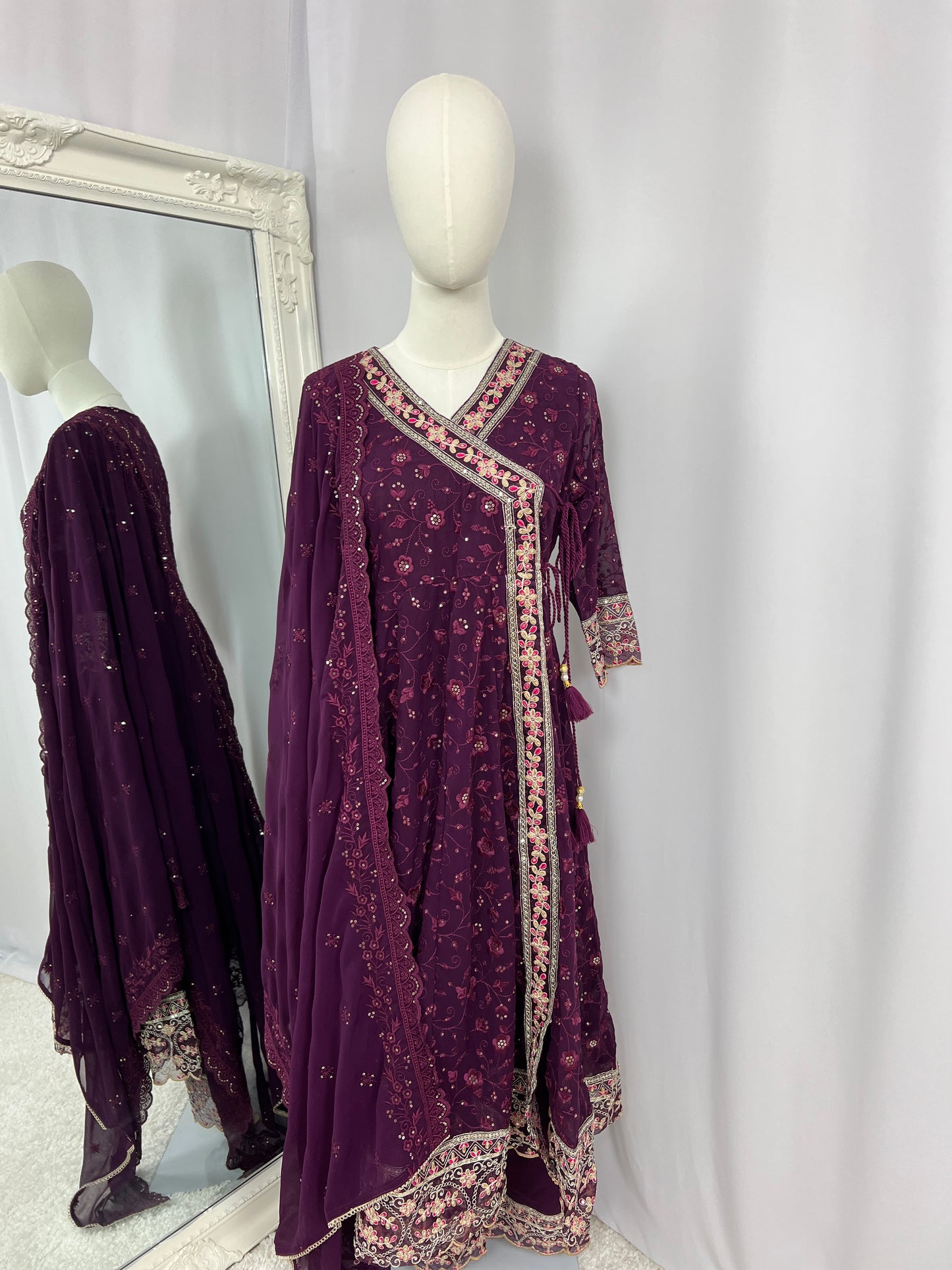 Deep Purple Embroidered Kurtha Set