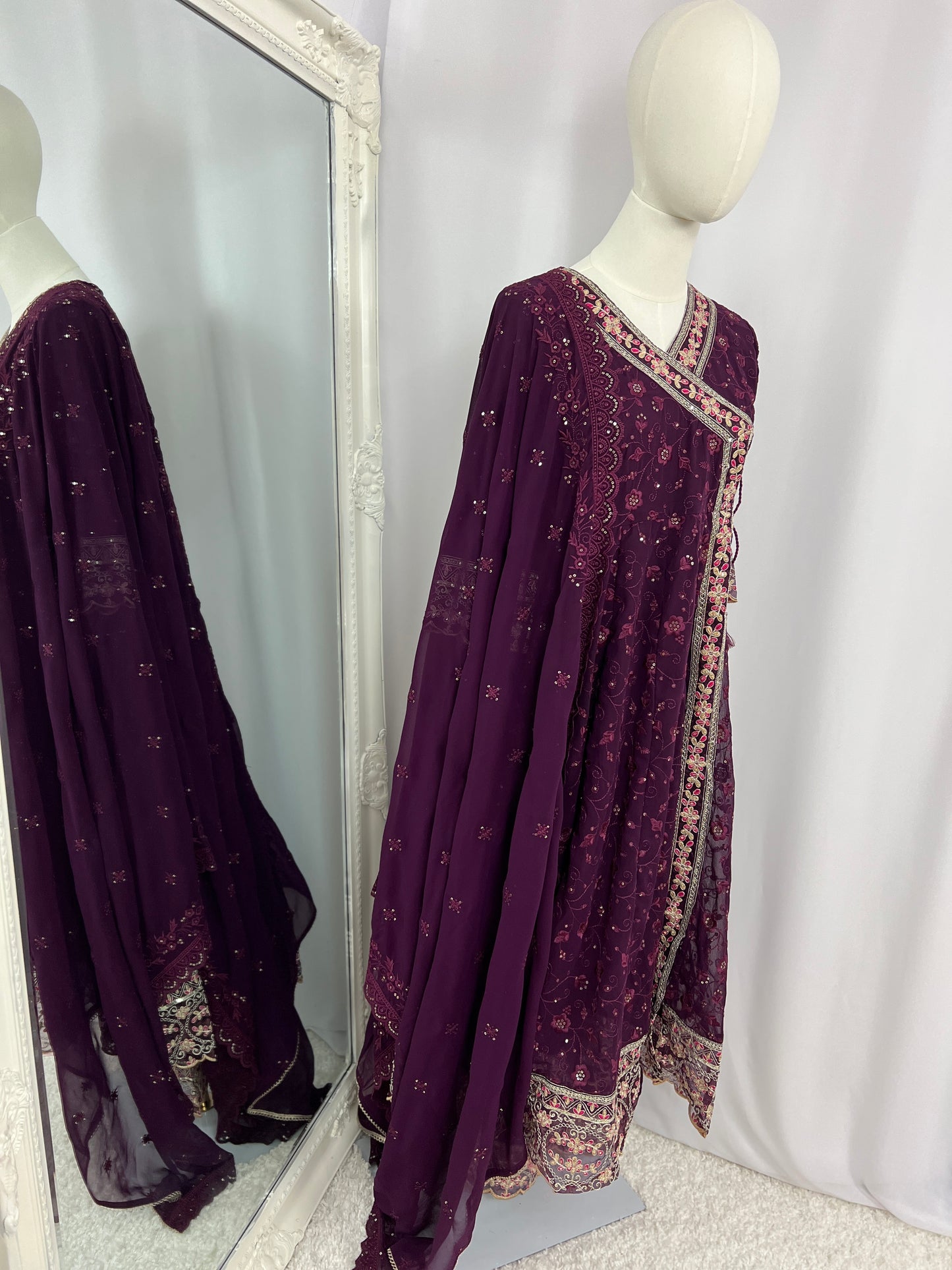 Deep Purple Embroidered Kurtha Set