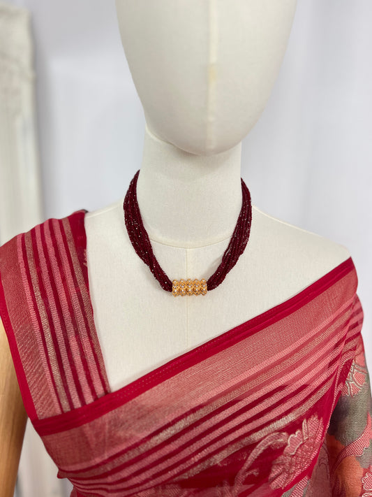 AD Kanchhi Tilhari Red Hydropote Necklace – Gold Plated with AD Stones