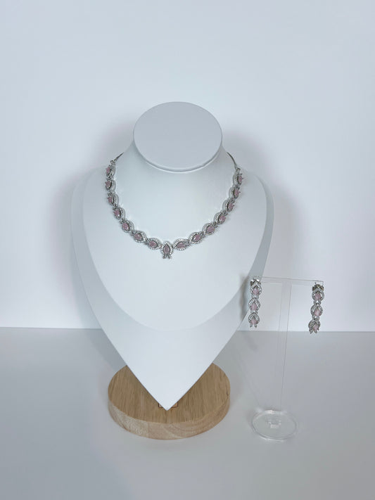 Pink stone necklace set