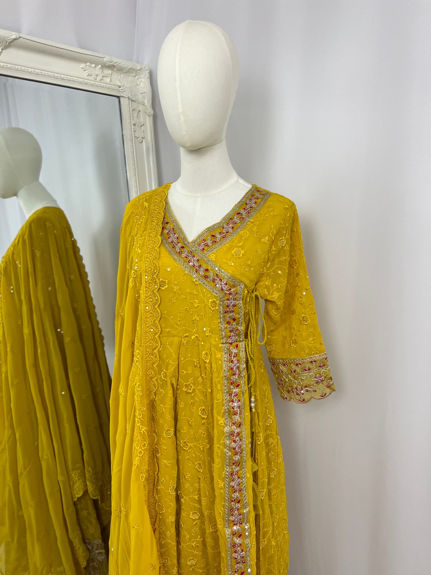 Embroidered Kurtha Set with Trouser & Shawl
