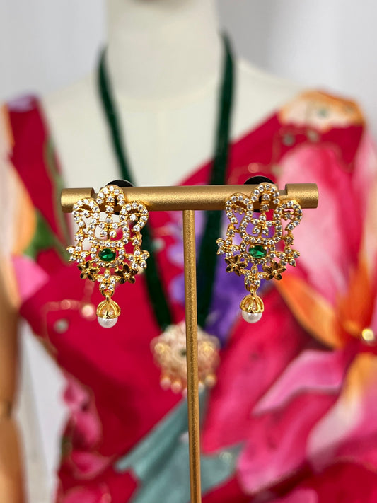 Long Green Hydropote Necklace Set with Earrings – Traditional Nepali Jewelry