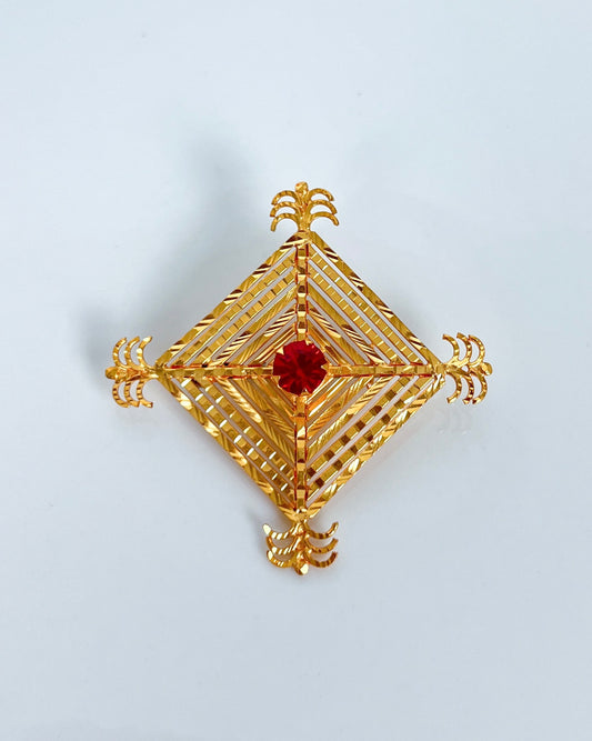 Silam Sakhma Handcrafted Gold Plated Brooch – Red Stone