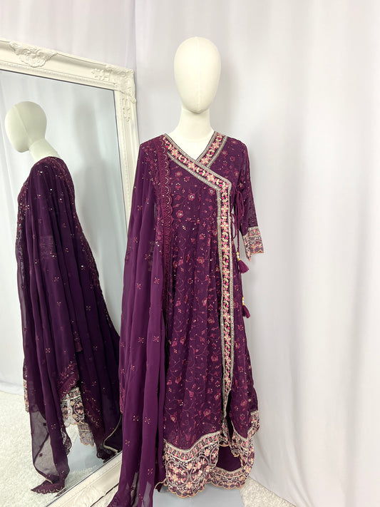 Deep Purple Embroidered Kurtha Set