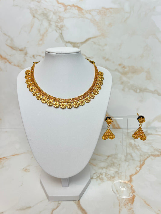 Mini Haar Necklace Set With Earrings Gold Plated