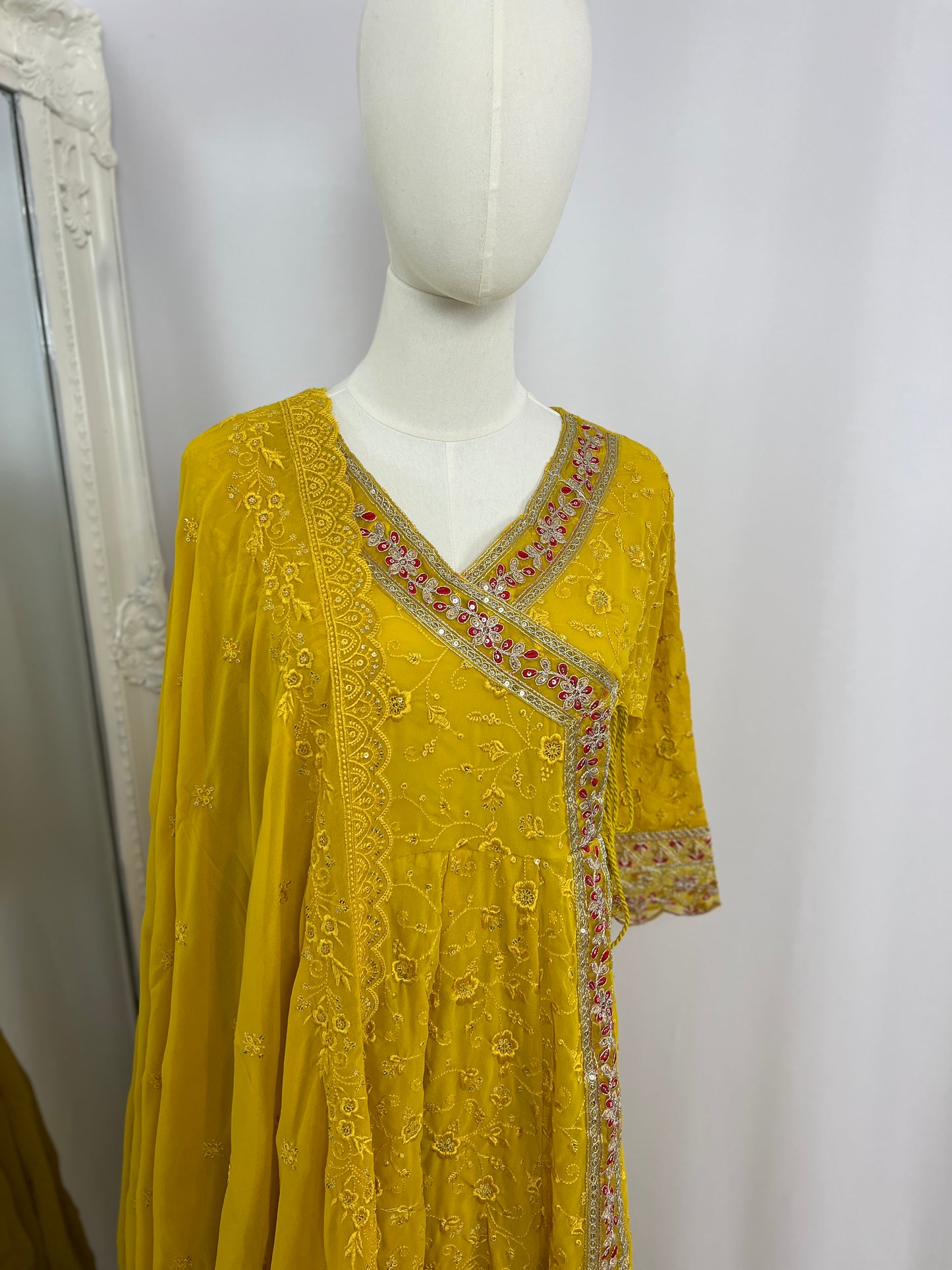Embroidered Kurtha Set with Trouser & Shawl