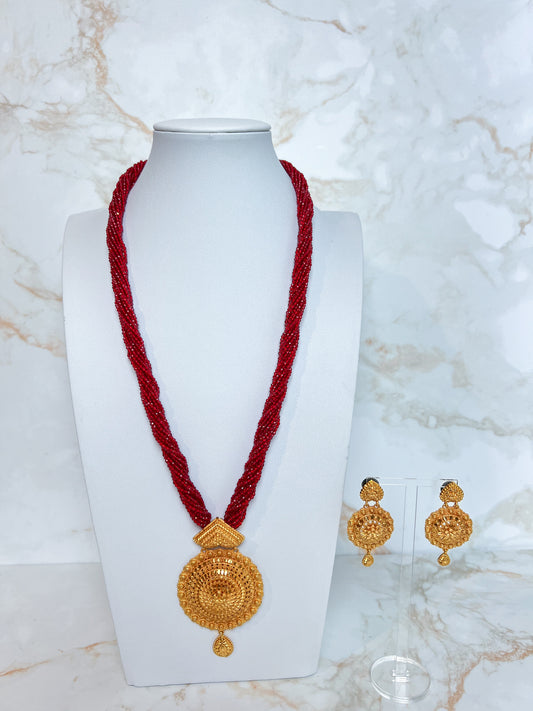 Mangalsutra with Earrings Red Hydropote Necklace