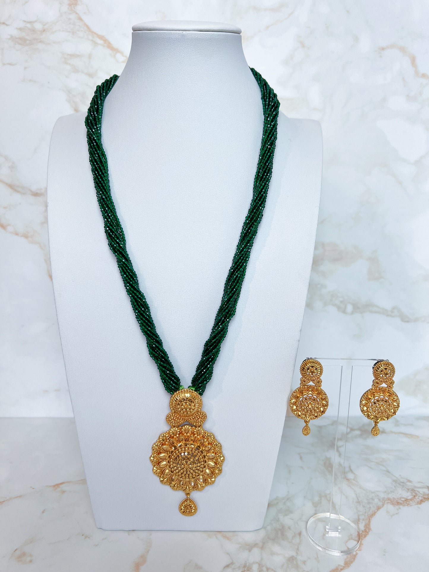 Mangalsutra Necklace with Earrings Green Hydropote