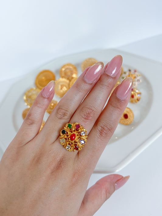 Navaratna Ring Adjustable Gold Plated