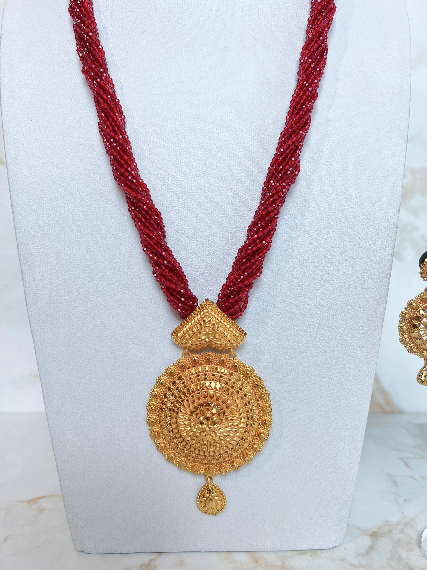 Mangalsutra with Earrings Red Hydropote Necklace