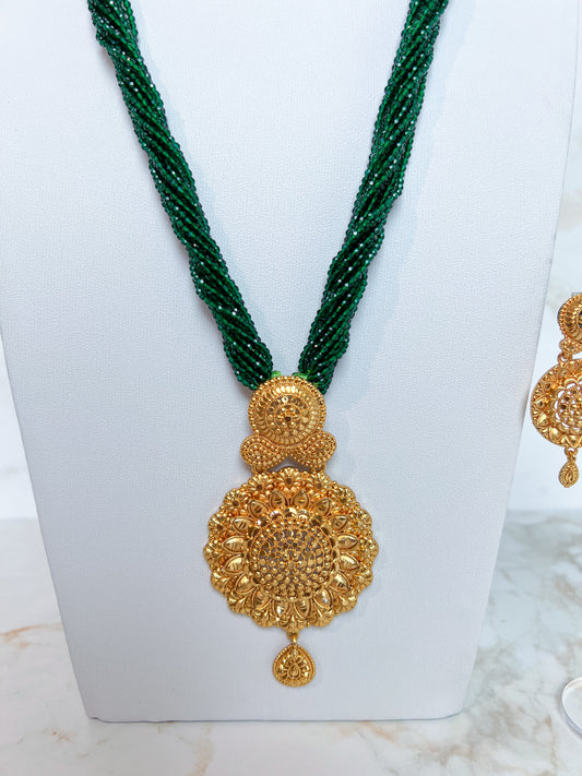 Mangalsutra Necklace with Earrings Green Hydropote