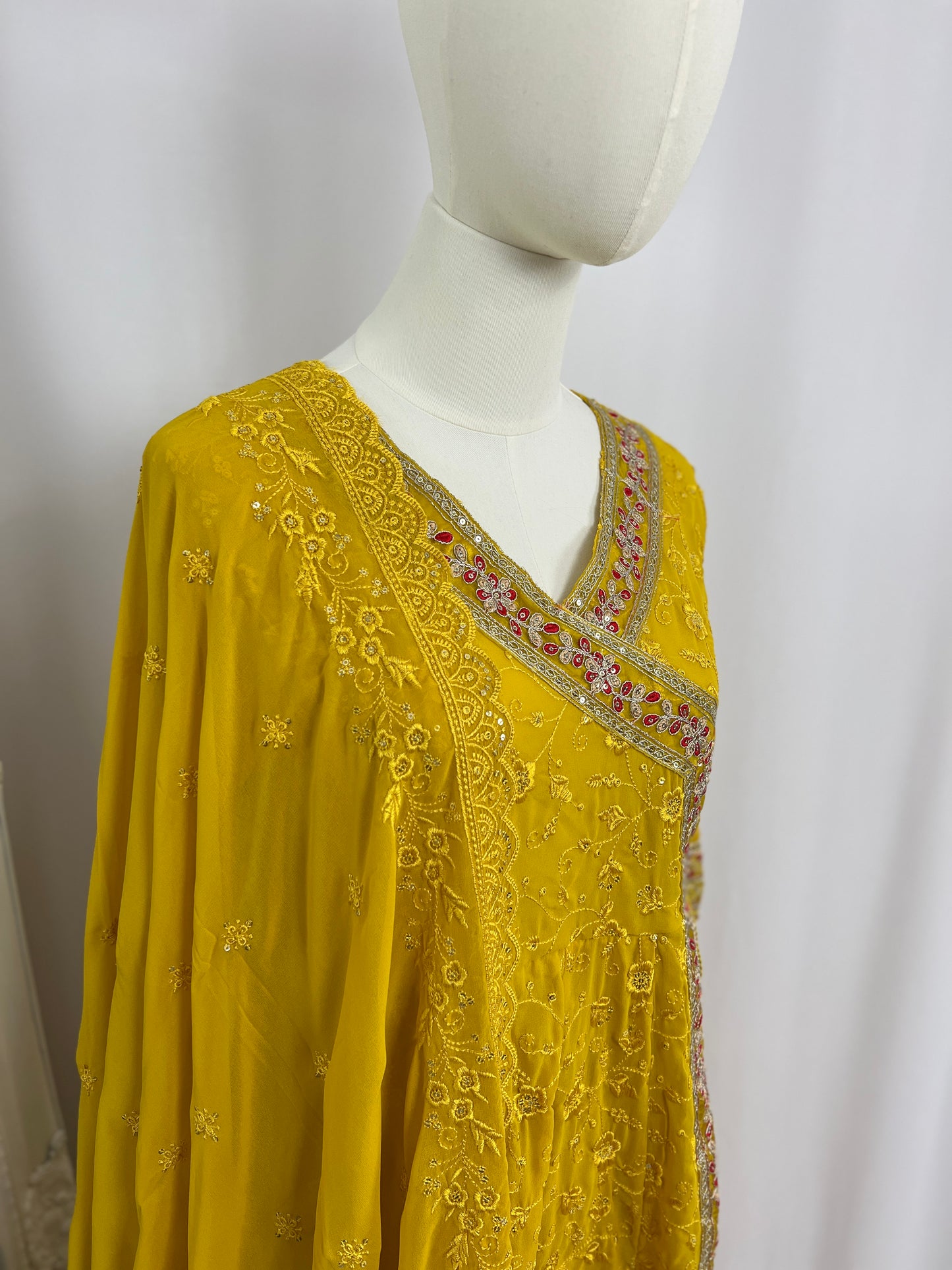 Embroidered Kurtha Set with Trouser & Shawl