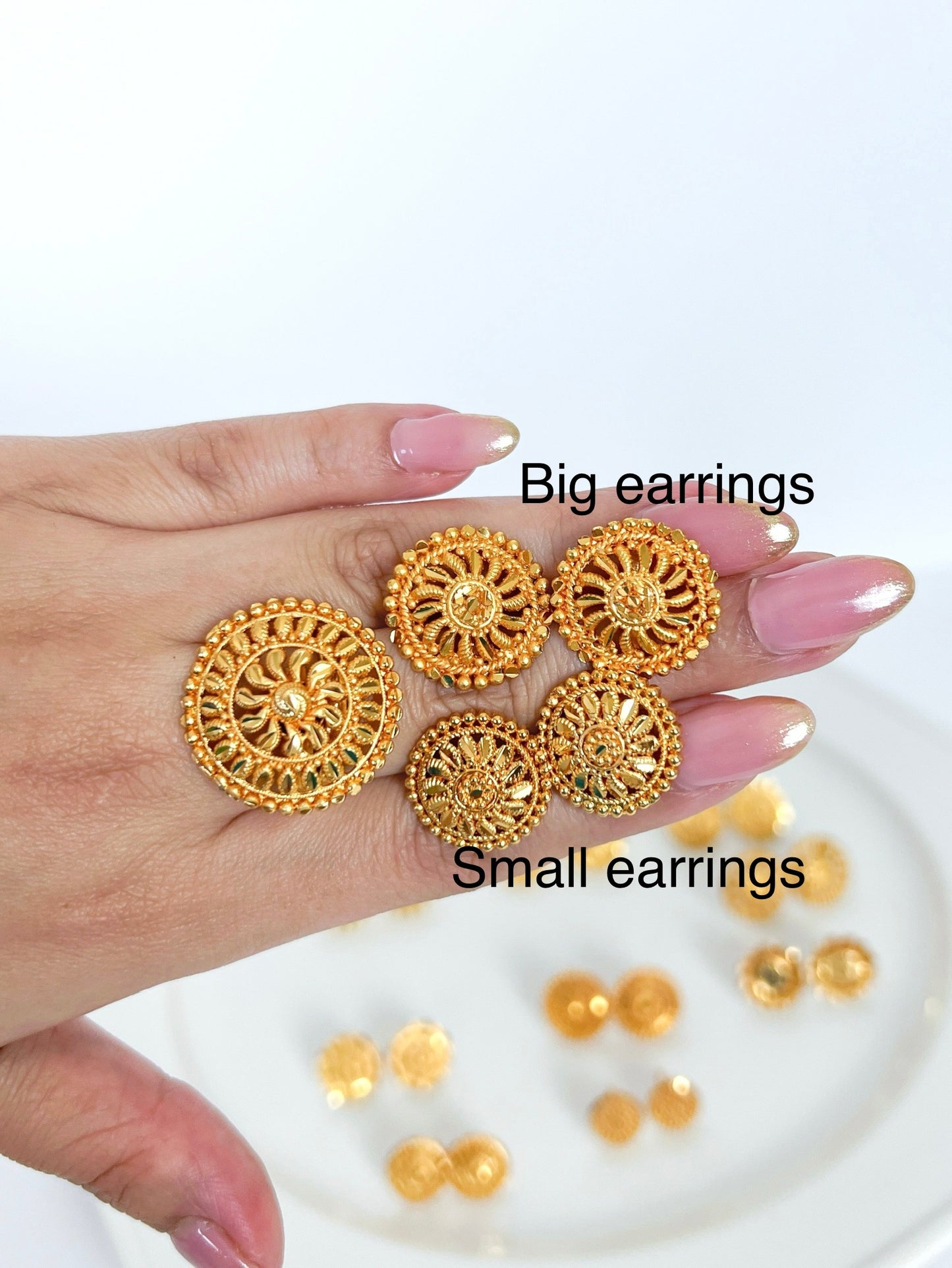 Stud Earrings with Adjustable Ring Set Gold Plated
