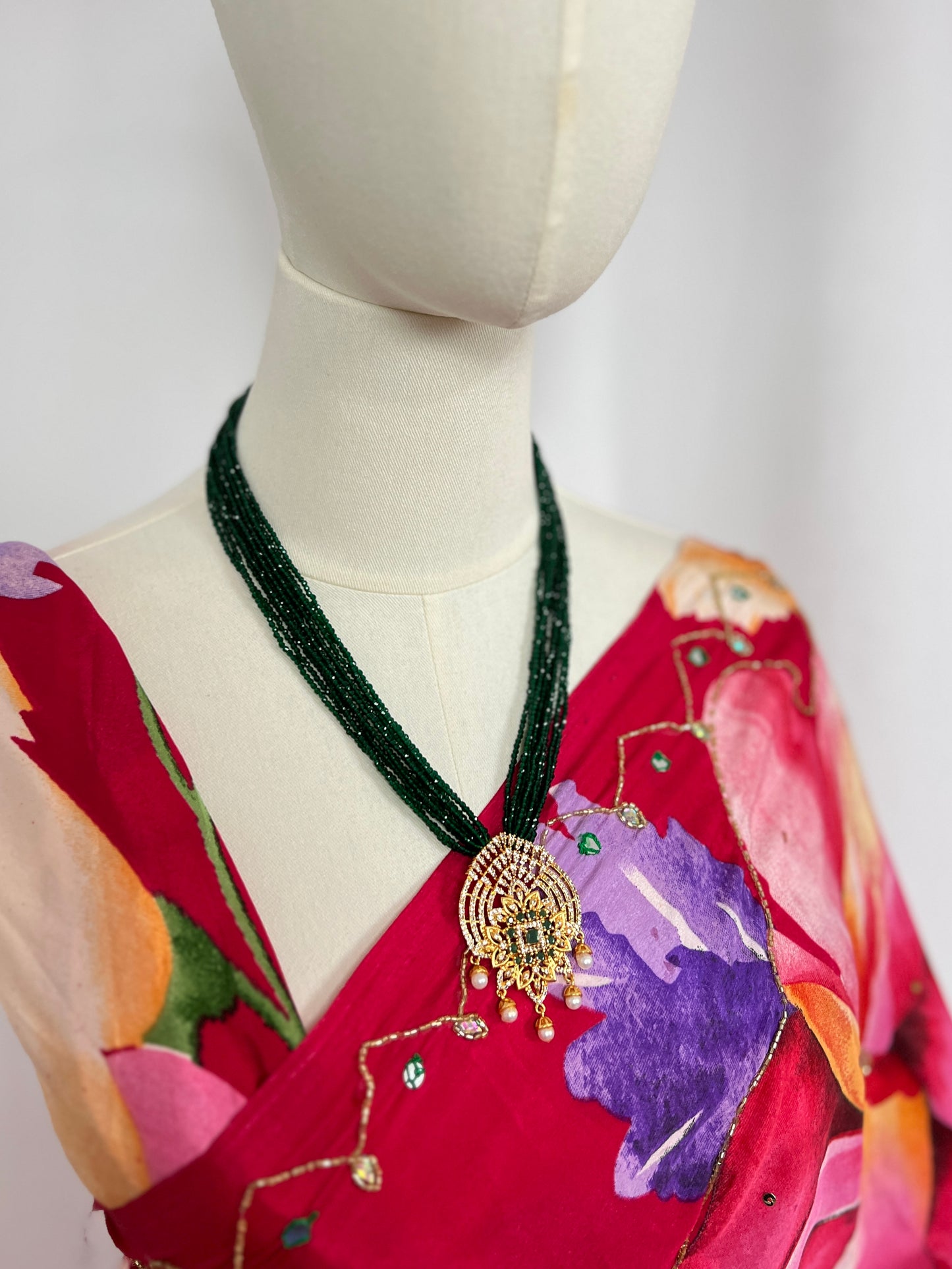 Green Hydropote Necklace Set with Earrings – Nepali Pote Mala