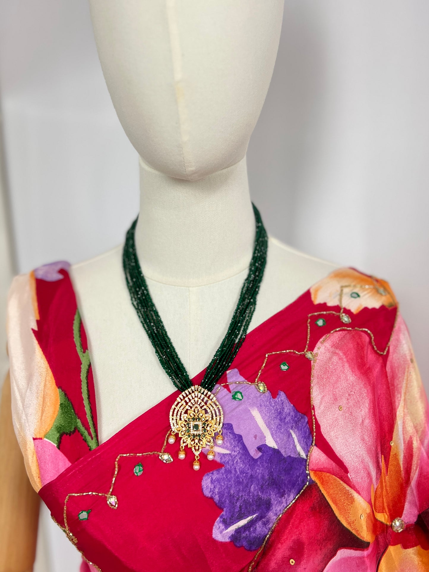 Green Hydropote Necklace Set with Earrings – Nepali Pote Mala