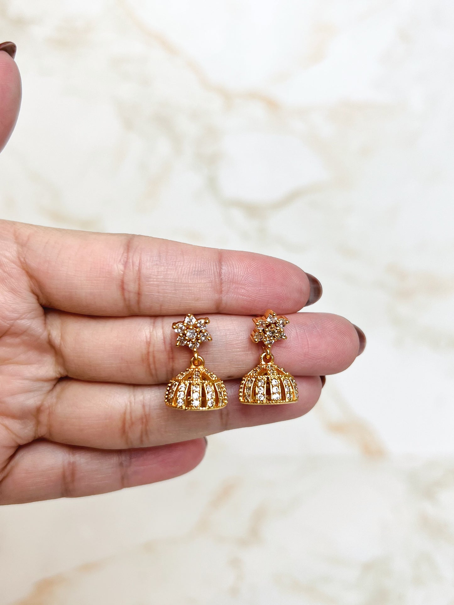 Mini AD Pinjada Jhumka – Gold Plated Earrings