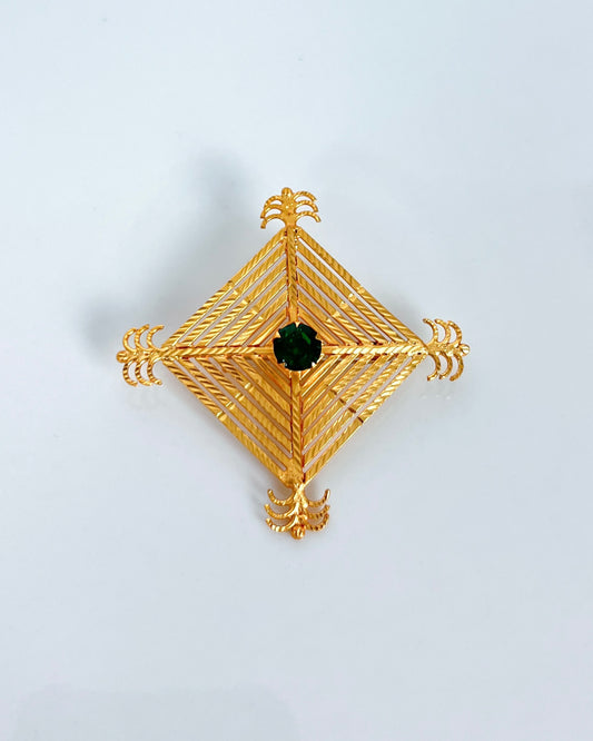 Silam Sakhma Handcrafted Gold Plated Brooch – Emreld Green Stone