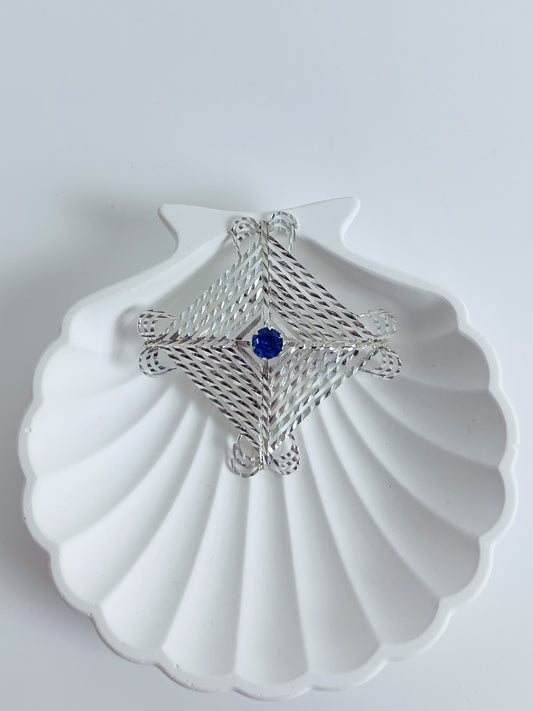 Silam Sakhma Handcrafted Pure Silver Brooch – Blue Stone