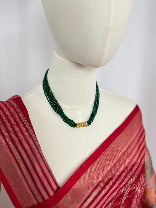 AD Gold Plated Kanchhi Tilhari Green Hydropote Short Necklace