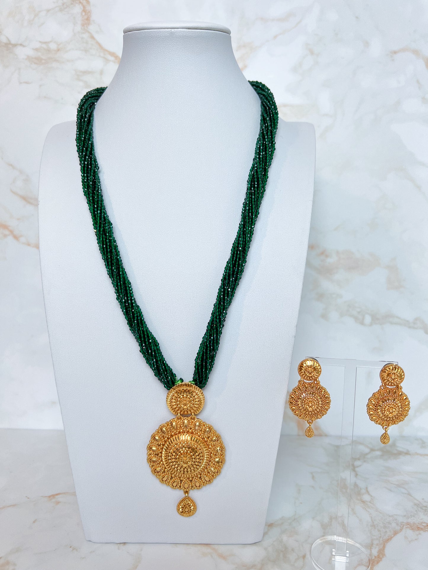 Mangalsutra Necklace with Earrings Green Hydropote