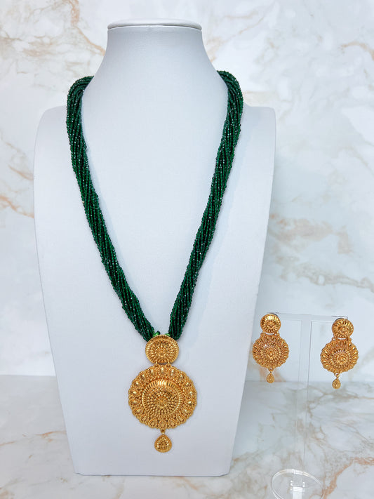 Mangalsutra Necklace with Earrings Green Hydropote