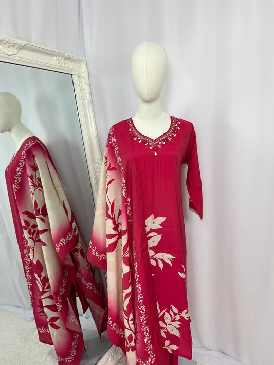 Floral Kurtha, Trousers & Shawl