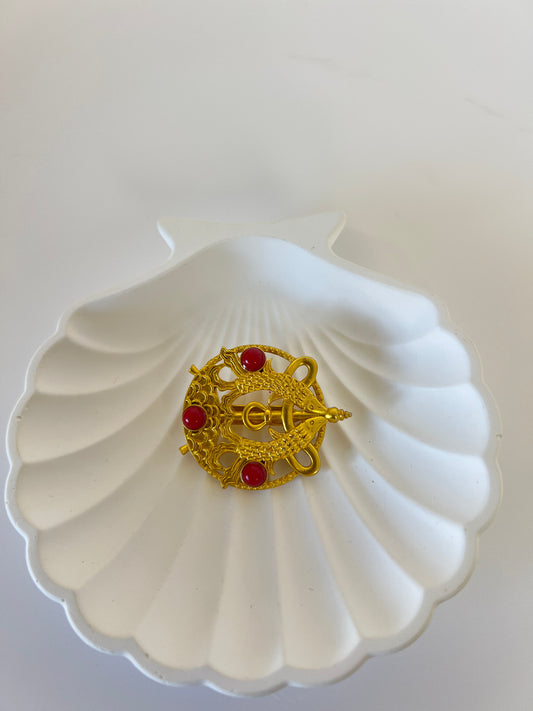 Traditional Nepali Brooch Gold-Plated Decorative Stone Design