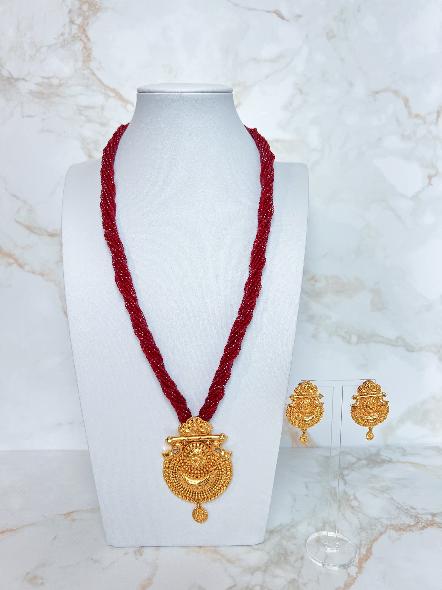 Mangalsutra with Earrings Red Hydropote Necklace