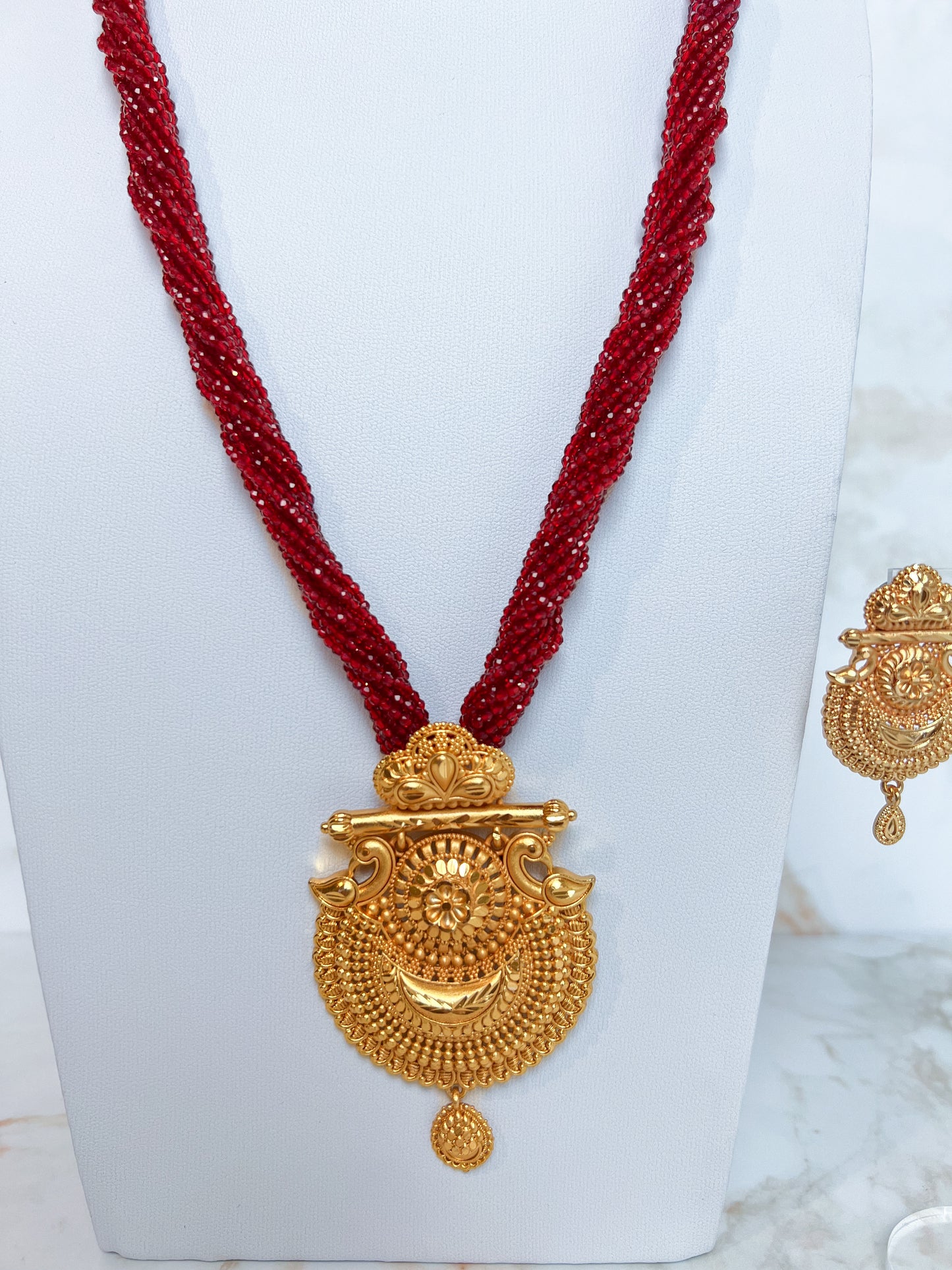 Mangalsutra with Earrings Red Hydropote Necklace