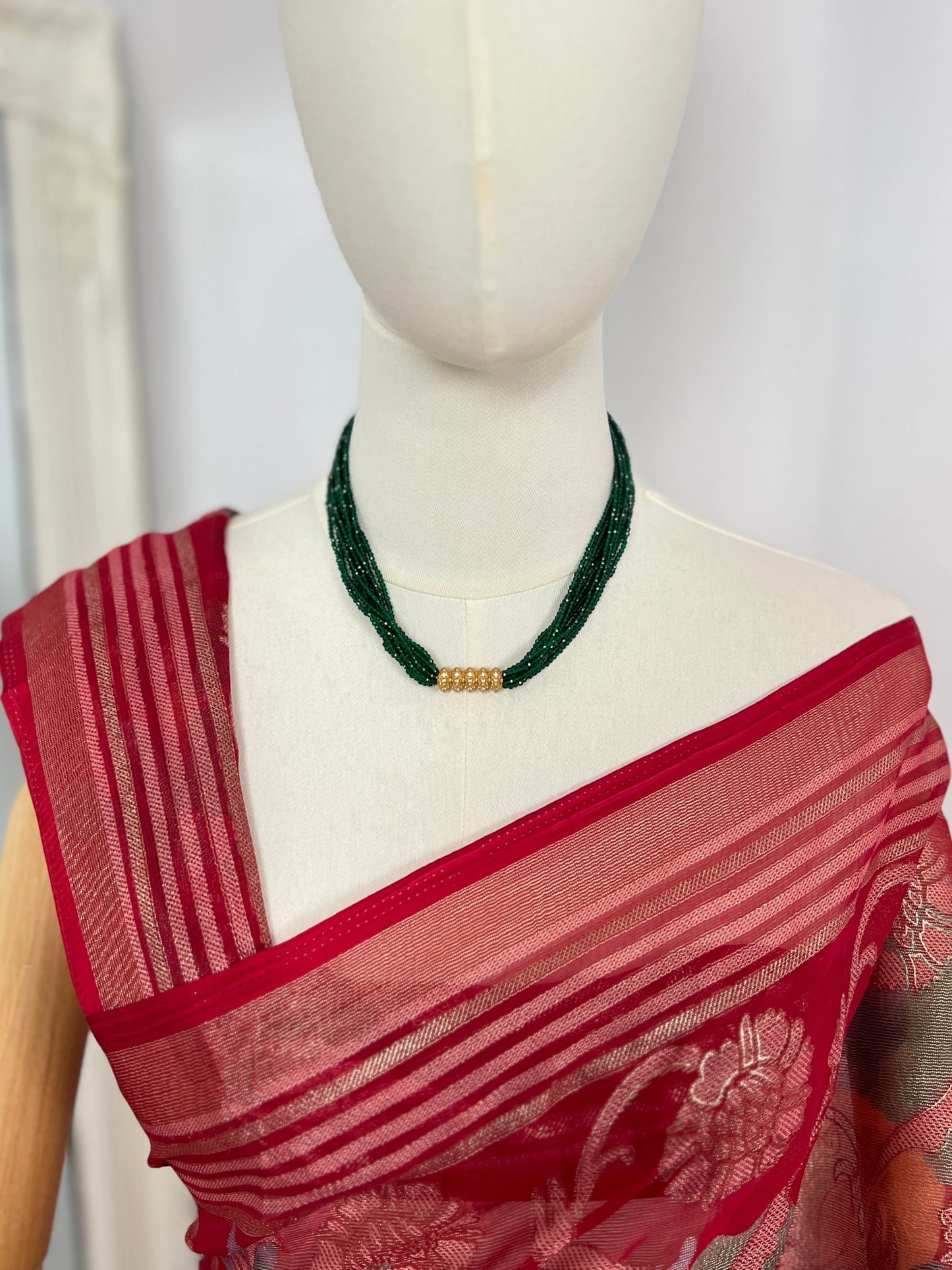 AD Gold Plated Kanchhi Tilhari Green Hydropote Short Necklace