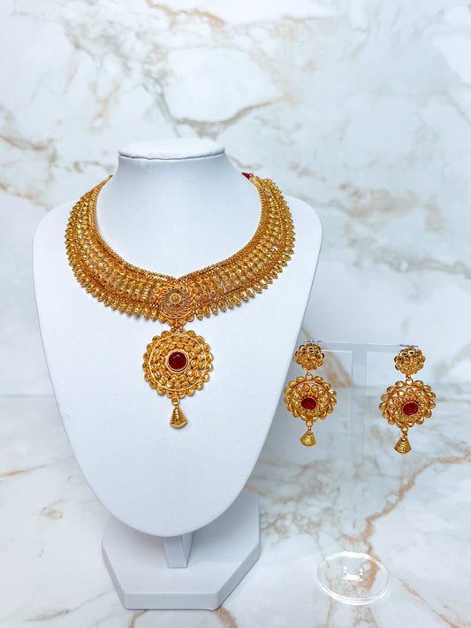 Mini Haar Necklace Set With Earrings Gold Plated
