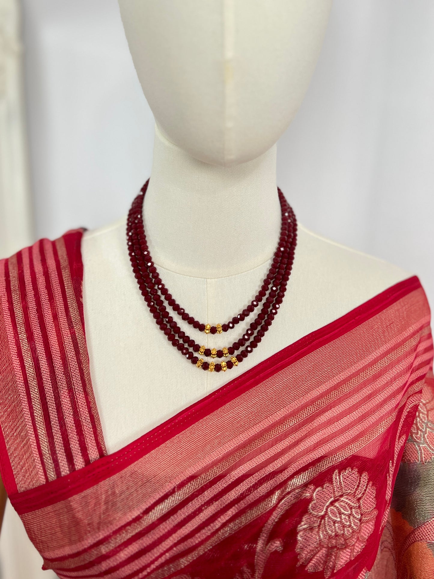 Crystal Necklace with Naugadi Beads – Traditional Nepali 3-Layer Design