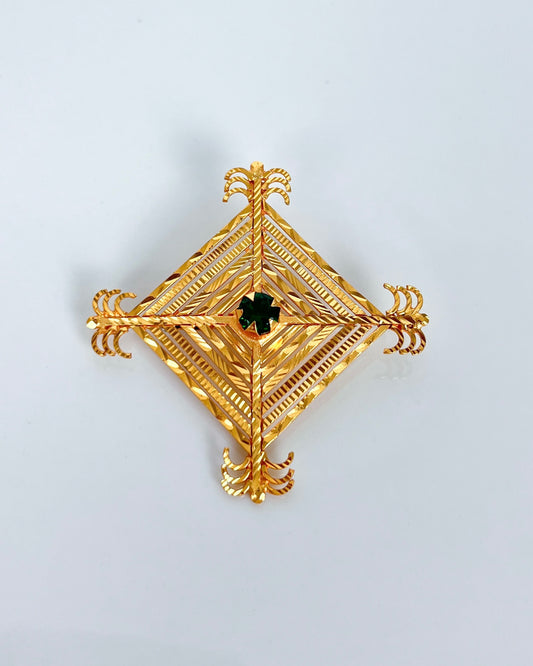 Silam Sakhma Handcrafted Gold Plated Brooch – Emreld Green Stone