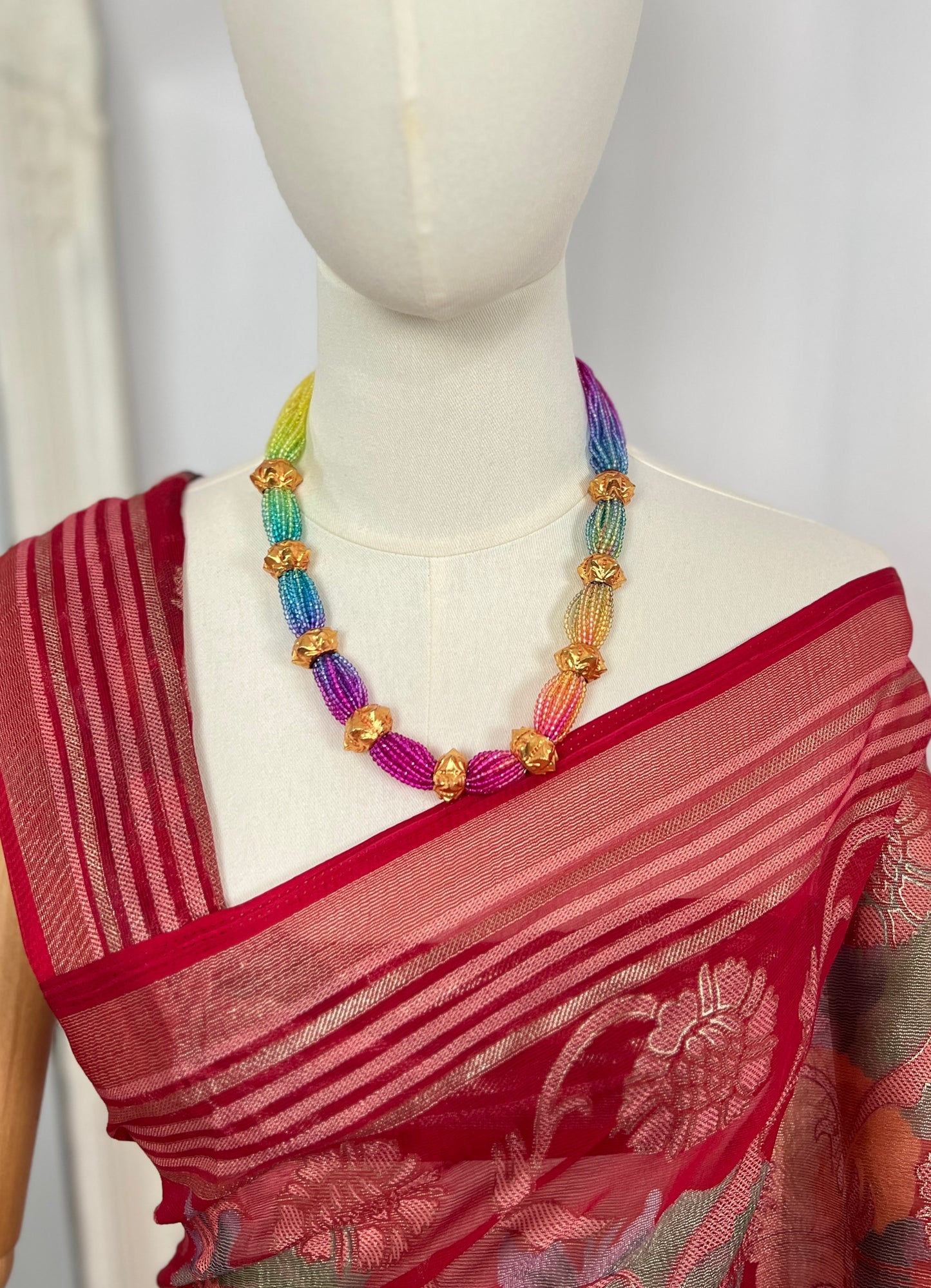 Naugedi Rainbow Hydropote Short Necklace Gold Plated Beads