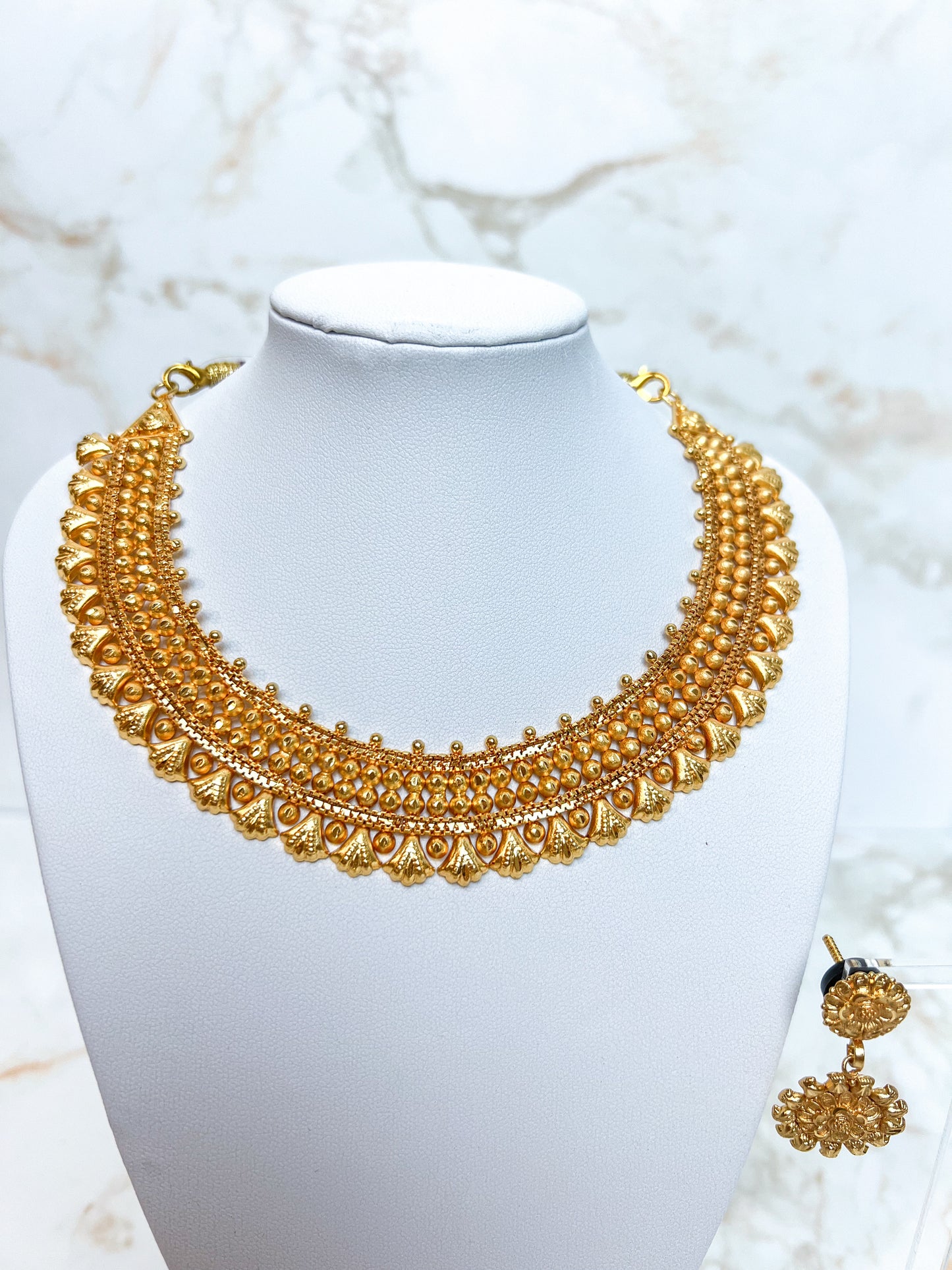 Mini Haar Necklace Set With Earrings Gold Plated