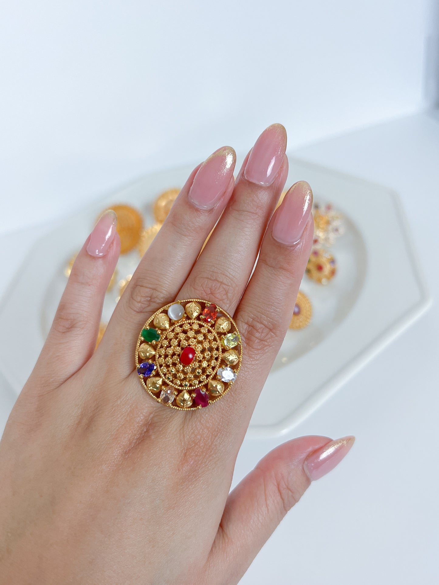 Navaratna Ring Adjustable Gold Plated