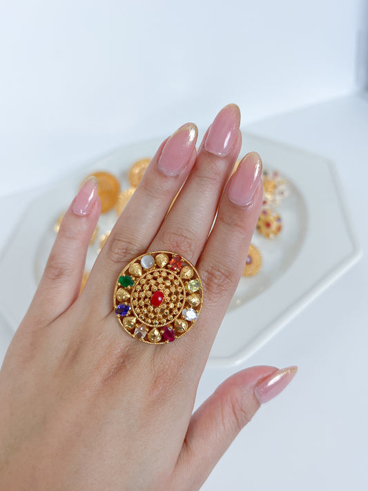 Navaratna Ring Adjustable Gold Plated