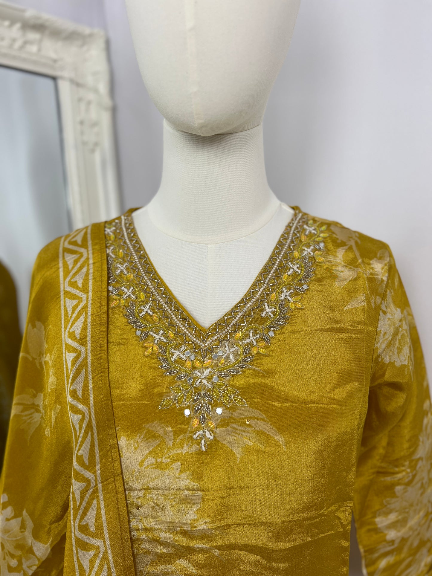 Mustard Kurtha, Trousers with Pocket & Shawl