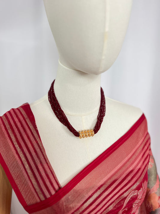 AD Kanchhi Tilhari Red Hydropote Necklace – Gold Plated with AD Stones